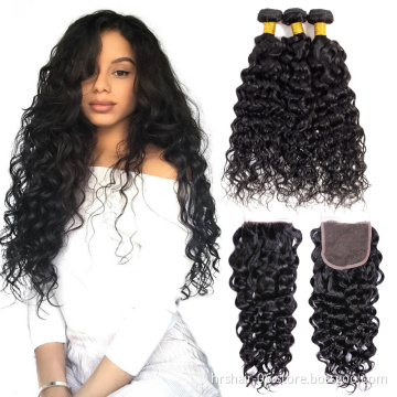 Peruvian Malaysian Indian Brazilian Virgin Hair 3 Bundles with Lace Closure Natural Wavy Water Wave Curly Mink Human Hair Weave